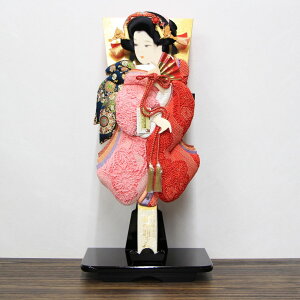 セット特別価格 羽子板 正月飾り 本仕立て 正絹 萌しぼり振袖押絵羽子板 20号 道成寺 手彫り本黄楊かんざし付き 黒塗り羽子板台セット