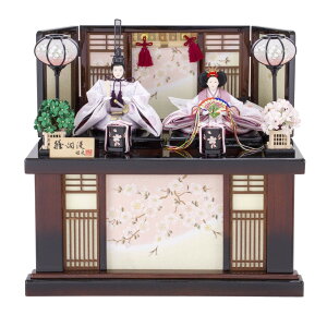 【ポイント20倍 スーパーセール supersale 期間限定 送料無料】雛人形 親王飾り 二人飾り 芥子親王かげろう桜格子付き収納飾り 間口50cm 奥行き33cm 高さ46cm