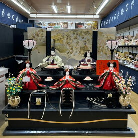 雛人形 三段飾り 〆切染め親王五人凛皇屏風艶消黒三段飾り 間口70cm
