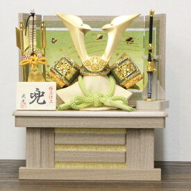 五月人 兜飾り 収納飾り 5号 大鍬形兜セット 白茶木目三曲屏風 RB560 オリジナルデザイン オルゴール付き写真立てプレゼント