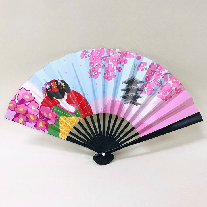 楽天市場 扇子 飾り扇子 京扇子 外国人向け ギフト プレゼントお土産 黒染 印刷 桜に舞妓 人形のモリシゲ