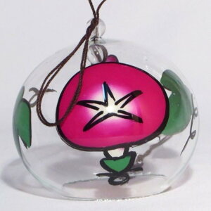 江戸風鈴 風鈴 ガラス 手描き イラスト 小丸 朝顔ピンク 化粧箱付き