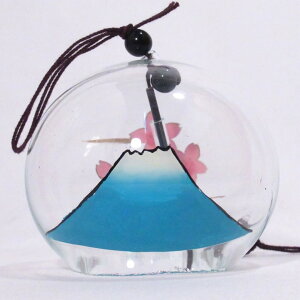 江戸風鈴 風鈴 ガラス 手描き イラスト 特選小丸 桜に富士 化粧箱付き