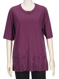 【特価 SALE】シニアファッション レディース 5分袖【綿100％シリーズ】春夏物 M～Lフリーサイズ 花柄 チュニック丈 カットソー さわやか 身幅ゆったり 体形カバー ストレッチ トップス T ハイミセス 洗濯機OK ギフト プレゼント 敬老の日 母の日 70代 80代 90代 高齢者 通院