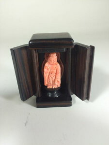 阿弥陀如来 御守本尊 黒檀厨子入 桃珊瑚 谷脇仁光作 珊瑚御守本尊シリーズ