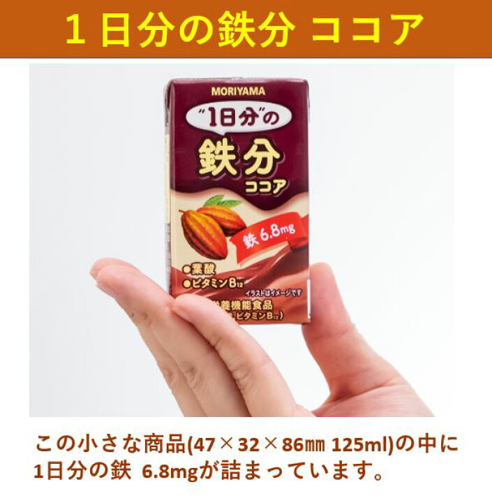 楽天市場 守山乳業 １日分の鉄分ココア 125ml 24本 栄養機能食品 鉄 葉酸 ビタミン12 送料無料 アイスココア 詰め合せ セット 飲料 お徳用 ドリンク おいしい 健康飲料 美味しい 健康ドリンク ココア飲料 ギフト ジュース ホットココア 液体 守山オンラインショップ