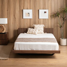 【10%OFF★スーパーセール】 ベッド ホテルライク ベッドフレーム ダブル 高級 フロートベッド すのこベッド 天然木 宮付き ベット すのこ ダブルベッド 脚付きベッド 宮棚 ヘッドボード コンセント付き USBポート付き ロータイプ ウォールナット モダン LUSSY