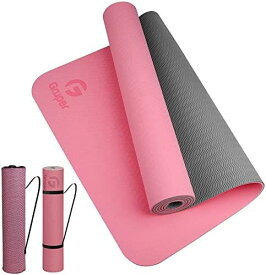 Gruper ヨガマット 6mm エクササイズマット フィットネスマット トレーニングマットTPEリング保護素材 軽量 耐久性 肌に優しい 両面の滑り止 屋内運動 ピラティスマット持ち運び 収納簡単 (チェリーピンク+収納袋)