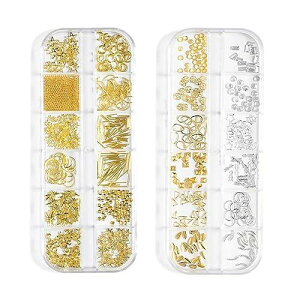 YFFSFDC ネイルパーツ 3本セット 金属パーツ ネイルデザイン アクセサリー デコパーツ 四角 三角 丸 パール フレークパーツ ネイルアート ネイルスタッズ ネイル デコレーション ゴールドネイ