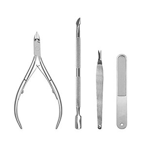 YFFSFDC キューティクルニッパー キューティクルプッシャー キューティクルカッター 爪ヤスリ 4点セット 甘皮ケアツール ネイルニッパー 甘皮切り 甘皮処理 甘皮 ニッパー プッシャー ツール