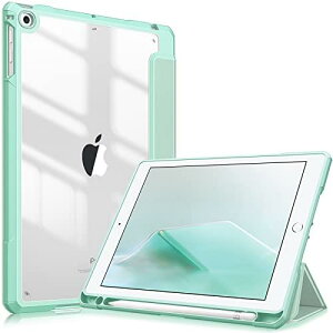 Fintie iPad 9.7 2018 2017 / iPad Air 2 / iPad Air 1 ケース 透明バックカバー Apple Pencil 収納可能 三つ折スタンド スリープ機能 軽量 薄型 傷つけ防止 PU合成レザー TPU iPad 9.7 第6世代 / 第5世代対応 (グリー