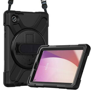 ProCase レノボ Lenovo Tab M8 (4th Gen) 2023発売(ZABU0172JP)/NEC LAVIE Tab T8(TAB08/H04) 8インチ タブレットケース 360°回転可能 ショルダーストラップ付き スタンド機能 保護カバー -ブラック