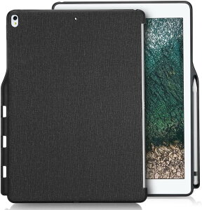 ProCase iPad Pro 12.9" 背面ケース,バックカバー ペンシルホルダー付き スマートキーボードと組み合わせて使用可能, 適用機種: iPad Pro 12.9" 第1世代 2015 / 第2世代 2017 - ブラック