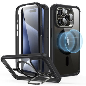 ESR iPhone 15 Pro�P�[�X �S�ʑϏՌ� MagSafe�P�[�X �ČRMIL�K�i�����̕ی� iPhone15Pro�p�}�O�l�b�g�P�[�X �X�^���h�t�� 2�p�[�g �^�t�P�[�X Armor�V���[�Y �N���A�u���b�N