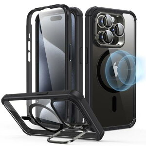 ESR iPhone 15 Pro Max�P�[�X �S�ʑϏՌ� MagSafe �ČRMIL�K�i�����̕ی� iPhone 15 Pro Max�p�}�O�l�b�g�P�[�X �X�^���h�t�� 2�p�[�g �^�t�P�[�X Armor�V���[�Y �N���A�u���b�N