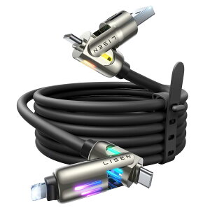 LISEN ���C�g�j���O�P�[�u���y2M, �ő�240W�z�}���`�[�d�P�[�u��4in1 �t�̃V���R�[��, �^�C�vc �}���[�d 480Mbps �f�[�^�]��, C to C/�^�C�vc ���C�g�j���O/USBA to USBC/Lightning ���C�g�j���O�P�[�u�� USB-C