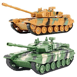 戦車 ミリタリー 模型 おもちゃ 子ども 男の子 プレゼント 誕生日 (緑と黄2台セット)