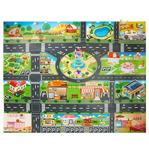 道路マット 1.3x1m プレイマット おもちゃマット シート レジャーシート ミニカー 遊び 地図 折りたたみ 薄手 軽量 部屋遊び 自動車あそび ロードマップ マップシート 男の子 こども 子供 おと