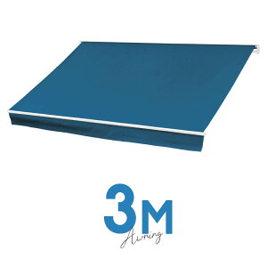 オーニングテント 3M 張出 2m 巻き取り式 防水 格納式 手動 白フレーム カリビアンブルー 青 折りたたみ 折り畳み 伸縮 日除けテント 日除けシェード サンシェード スクリーン 日よけ 雨よけ
