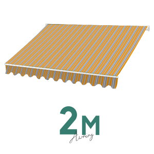 オーニングテント 2M 張出 1.5m 巻き取り式 防水 格納式 手動 白フレーム ストライプ イエロー ホワイト 折りたたみ 折り畳み 伸縮 日除けシェード サンシェード スクリーン 日よけ 雨よけ ベ