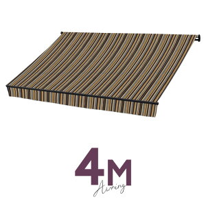 オーニングテント 4M 張出 2.5m 巻き取り式 防水 格納式 手動 黒フレーム ミックス ストライプ 折りたたみ 折り畳み 伸縮 日除けテント 日除けシェード サンシェード スクリーン 日よけ 雨よけ