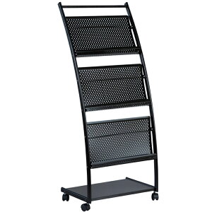 マガジンラック スリム キャスター 3段 黒 高耐久 幅45cm 高さ110cm 奥行33cm | カタログスタンド パンフレットスタンド ディスプレイラック ディスプレイスタンド 雑誌ラック インテリア ブラッ