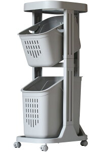 ランドリーバスケット スリム 2段 キャスター付き 大容量 斜め 四角 スクエア 角形 洗濯カゴ ランドリーワゴン ランドリーラック オシャレ プラスチック ランドリー収納 二段 隙間 薄型 防水