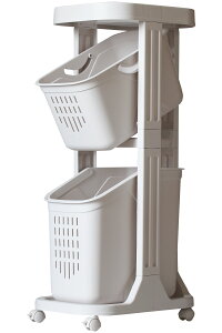 ランドリーバスケット スリム 2段 キャスター付き 大容量 斜め 四角 スクエア 角形 洗濯カゴ ランドリーワゴン ランドリーラック オシャレ プラスチック ランドリー収納 二段 隙間 薄型 防水