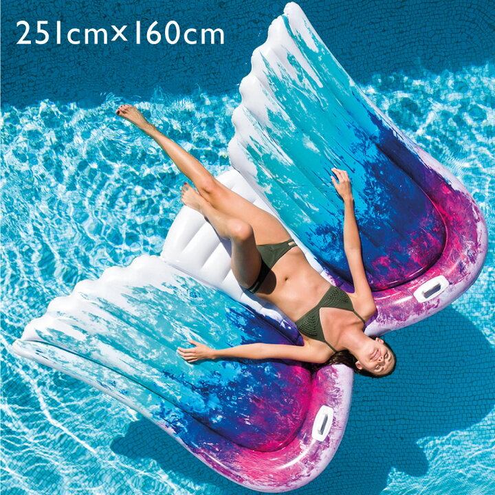 楽天市場 Intex 浮き輪 フロート 大人 天使の羽 取っ手 インスタ映え インテックス 天使 羽 うきわ 浮輪 可愛い かわいい おしゃれ プール 海水浴 ビーチ 大きいサイズ 子供用 大人用 エンジェル ウィング 大きい 特大 フロートマット 251cm 160cm モッシュ