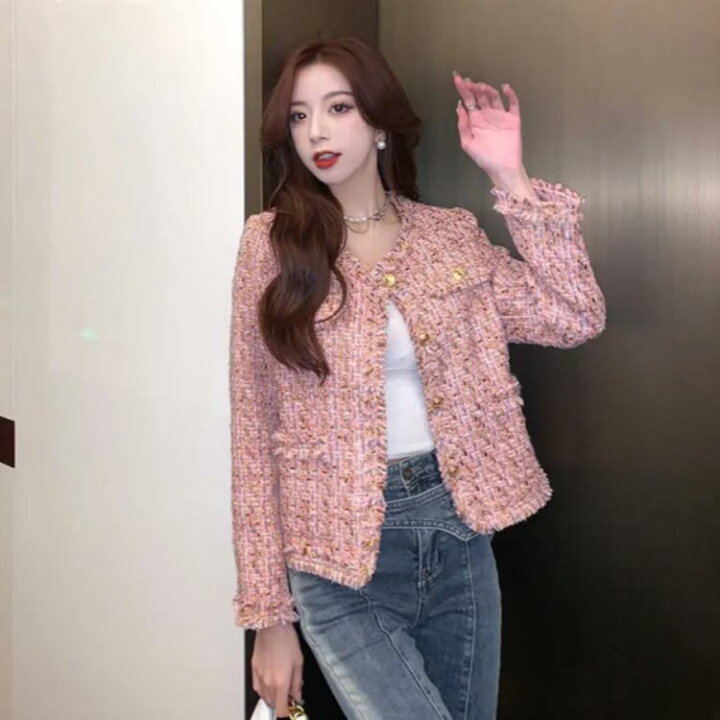 楽天市場】 ノーカラー アウター 春 ピンク ツイードジャケット 卒業式  