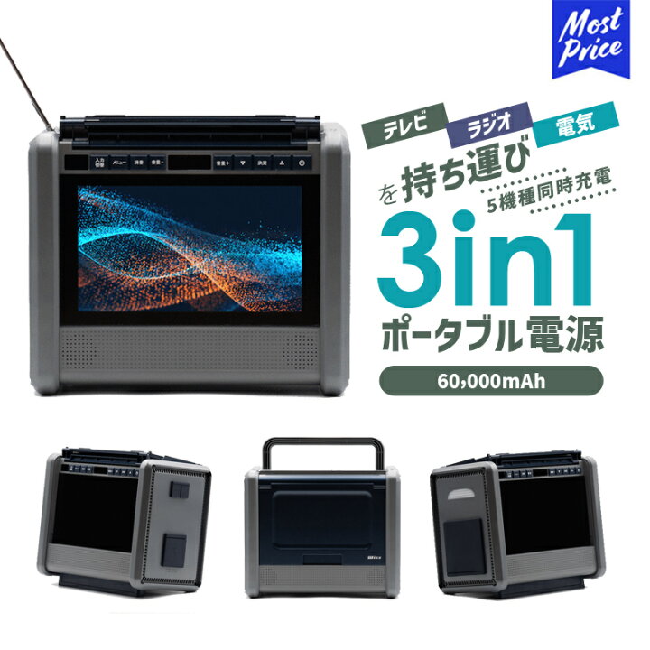 楽天市場 ポータブル電源 mah 222wh Tv搭載 ダイニチ パワーステーション テレビ Wizz Power Station Tv Pstv 600 テレビ付 ポータブルバッテリー キャンプ 車中泊 アウトドア 災害 停電 防災 充電 軽量 5 5kg 10 1インチ 地デジ Pstv600 モーストプライス