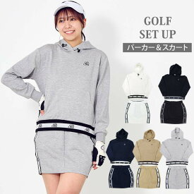 送料無料 ゴルフウェア レディース 上下セットアップ gs GOLF スウェットジャージ フーディーパーカー スカート ワンピース リブロゴライン切替 おしゃれ かわいい 韓国系 秋冬 春 ブランド