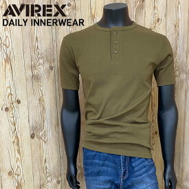 AVIREX アビレックス Tシャツ メンズ 半袖 テレコリブ ヘンリーネックTシャツ 無地 デイリーインナー カットソー メンズファッション メンズ 通販 新作 MOSTSHOP ゆうパケ