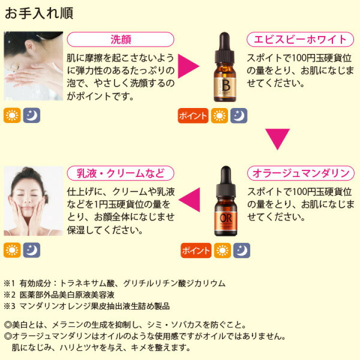 公式の店舗 美白 キメ 毛穴 対策 ビーホワイト10ml×オラージュマンダリン10ml Wセット 美容原液 人気 原液美容液 エビス 導入 メB オラージュマンダリン33mL 「マンダリンオレンジ果皮抽出液」100%原液 毛穴対策 美容液原液 毛穴ケア 美容液