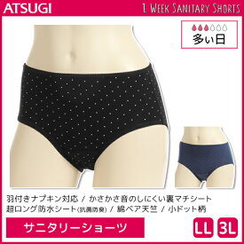 1week サニタリーショーツ 多い日 超ロング防水シート 大きいサイズ アツギ ATSUGI | レディース レディス ショーツ パンツ サニタリーパンツ 生理用ショーツ 生理ショーツ 生理パンツ 生理用 生理 生理用パンツ パンティ パンティー サニタリー おしゃれ かわいい 下着