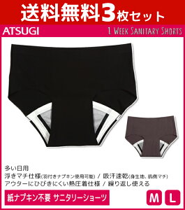 【25日限定エントリーで最大100%ポイントバック】送料無料3枚セット 1week サニタリーショーツ 多い日 紙ナプキン不要 生理用ショーツ アツギ ATSUGI | レディース レディス ナプキン不要 サニ