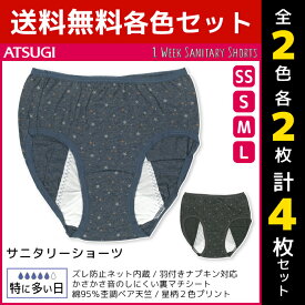 2色2枚ずつ 送料無料4枚セット 1week サニタリーショーツ 生理用パンツ 特に多い日 Mサイズ Lサイズ アツギ ATSUGI まとめ買い | サニタリーパンツ 生理用ショーツ 生理ショーツ 生理 ショーツ 生理パンツ サニタリー 生理用ショーツ(サニタリーショーツ) パンツ 羽根つき