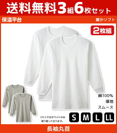 送料無料3組セット 計6枚 保温平台 暖かソフト 長袖 クルーネックTシャツ 長袖丸首 2枚組 グンゼ GUNZE 防寒インナー 温感 | メンズ 男性 紳士 丸首 丸首シャツ 長袖Tシャツ 長袖インナー あったかグッズ 冬 あったかインナー クルーネック 暖かい肌着 小さいサイズ 暖かい