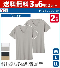 送料無料3組セット 計6枚 YG ワイジー DRY&COOL VネックTシャツ 半袖V首 2枚組 グンゼ GUNZE | メンズ 紳士 男性 肌着 紳士肌着 男性肌着 男性下着 インナー インナーシャツ vネック vネックインナー 半袖 半袖tシャツ 半袖インナー メンズインナーシャツ メンズ肌着