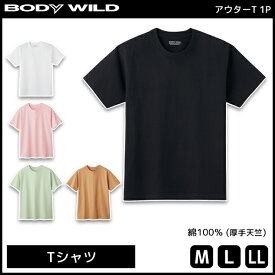 BODYWILD ボディワイルド ヘビーウェイトTシャツ クルーネック グンゼ GUNZE ボディーワイルド BODY WILD 綿100％| メンズ 男性 紳士 厚手 Tシャツ 半袖 半そで ヘビーウェイト 無地 厚め 厚い 分厚い 白T 透けにくい 7オンス 白Tシャツ おしゃれ デート シンプル 白 黒