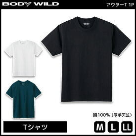 BODYWILD ボディワイルド ヘビーウェイトTシャツ クルーネック グンゼ GUNZE ボディーワイルド BODY WILD 綿100％| メンズ 男性 紳士 厚手 Tシャツ 半袖 半そで ヘビーウェイト 無地 厚め 分厚い 白T 透けにくい 7オンス 白Tシャツ おしゃれ デート シンプル 白 黒 丸首 綿