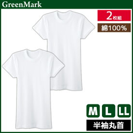 GreenMark 半袖丸首 2枚組 Tシャツ 綿100% 肌着 グンゼ GUNZE | メンズ 男性 インナーシャツ クルーネック 半袖 半袖tシャツ 半袖インナー メンズインナーシャツ アンダーシャツ 丸首インナー 丸首 シャツ メンズインナー インナーtシャツ 下着 インナー メンズシャツ 紳士