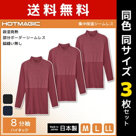 送料無料 同色3枚セット HOTMAGIC ホットマジック 集中保温シームレス ハイネック8分袖 長袖 グンゼ GUNZE 日本製 防寒インナー ヒートテック | 女性下着 婦人肌着 暖かい あったかインナー 冬 ハイネック タートルネック インナー レディース 防寒 冬グッズ 寒さ対策 冷え