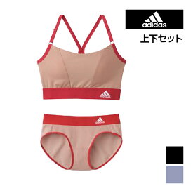 adidas アディダス ハーフトップ&ショーツ 上下セット エアスルー スポブラ パンツ グンゼ GUNZE | ブラショーツ セット 上下 スポーツブラジャー スポーツブラ ブラジャー ブラ ワイヤレスブラジャー ノンワイヤーブラ パンティ ワイヤレスブラ 大人用 女の子 スポーツ下着