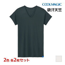 2色2枚ずつ 送料無料4枚セット COOLMAGIC クールマジック 吸汗天竺 汗取り付きVネックTシャツ 短袖 日本製 男性 グンゼ GUNZE | tシャツ 冷感 インナー シャツ 袖 短い 汗対策 汗取りインナー 汗取り 脇汗 脇汗パッド 脇汗パット 夏用 クール 涼しい 半袖 ひんやり メンズ