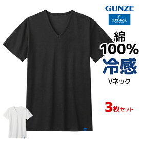 【エントリーでポイント10倍】送料無料 同色3枚セット COOLMAGIC クールマジック 100%天然冷感 VネックTシャツ 綿100% 日本製 男性 グンゼ GUNZE【1セットまでメール便可】| tシャツ 冷感 接触冷感 半袖 ひんやり シャツ インナー 涼感 夏用 夏 クール 涼しい メンズ 紳士 ク