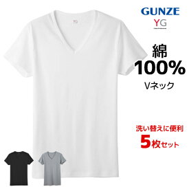 【エントリーでポイント10倍】送料無料 同色5枚セット YG ワイジー COTTON100% VネックTシャツ 半袖V首 男性 メンズ まとめ買い グンゼ GUNZE | tシャツ 半袖 インナー ティーシャツ 綿 インナーシャツ カットソー 白t 紳士 肌着 コットン 綿100 M L LL 3L 丸首 大きいサイズ
