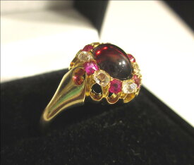 【19世紀ヴィクトリアンアンティークジュエリー】ガーネット、ダイヤ、ルビーを使ったと18Kの指輪