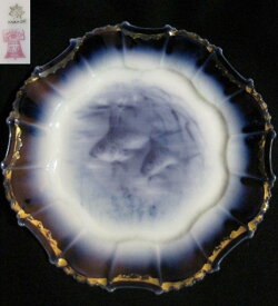 【100年モノ　アンティーク】リモージュ　ブルー&ホワイトの魚の絵皿