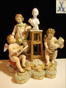 【アンティーク】 マイセン フィギュリン 【ボタン剣】 三人の彫刻家